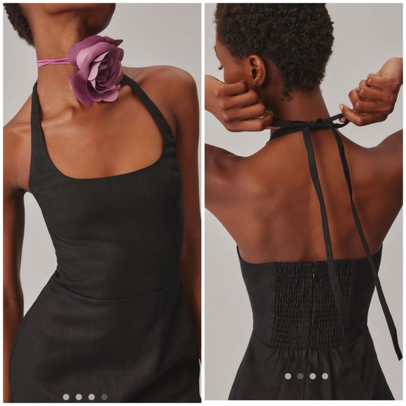 💋Reformation linen Black Backless Halter Sheath Dress size 8 - Picture 6 of 14